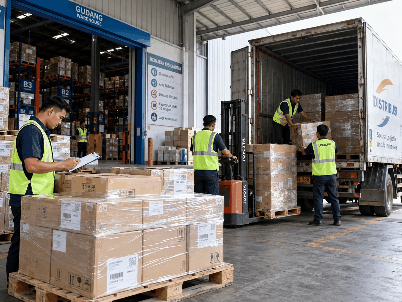 Persiapan barang untuk distribusi dan pengiriman